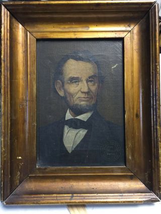 Antique Abraham Lincoln On Canvas By R.  Bohuner Advertising Illinois Watch Co.