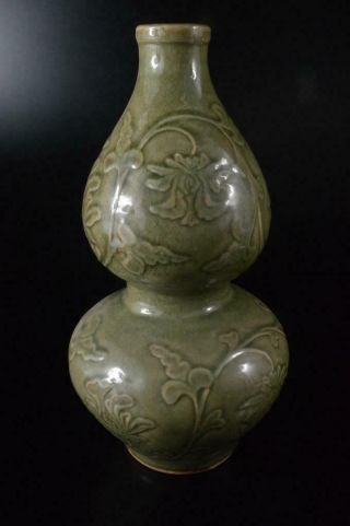 P2833: Chinese Celadon Gourd Water Bottle Lucky Items - Shaped Flower Vase Ikebana
