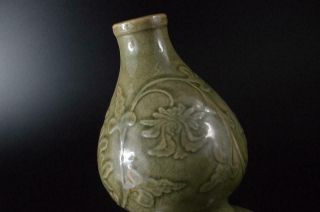 P2833: Chinese Celadon GOURD Water bottle Lucky Items - shaped FLOWER VASE Ikebana 2