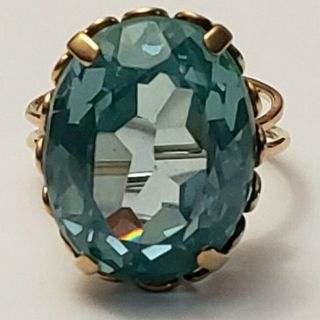 Antique Vintage 18k 750 Yellow Gold 18x15mm Blue Green Stone 7.  6 Gram Ring Old