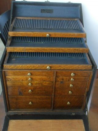 Antique Vtg Wood Box Machinist Tool Chest Dentist Cabinet Jewelry Case Drawers