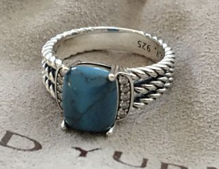 Authentic David Yurman Premium Sterling Silver,  Turquoise & Diamonds Size 7 Ring
