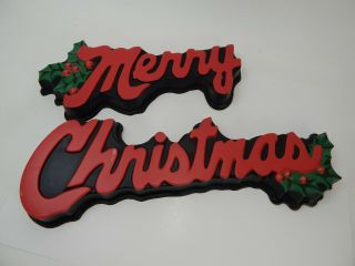 Vintage Plastic Merry Christmas Sign/script W/holly