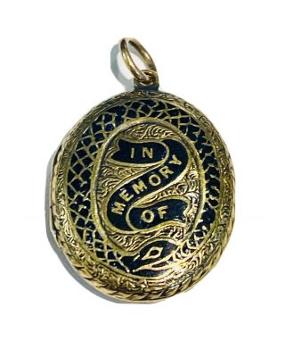 Antique Victorian 14k Gold And Enamel Snake Motif In Memory Of Locket With Photo