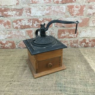 Vintage Coffee Grinder Cast Iron And Hand Crank Dovetailed Joints,  Coffee Decor