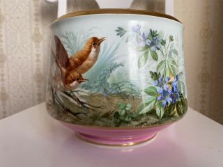 Antique Old Paris Hand Painted Birds And Flowers Porcelain Planter