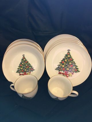 Vintage Jamestown China Christmas Tree/toys Set/4 /salad Plates,  Bowls; 2 Cups
