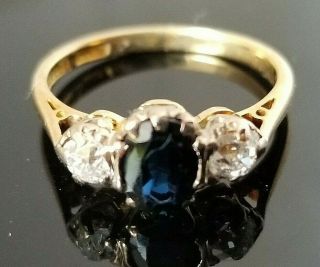 Antique/vintage Dark Blue Sapphire Minor Cut Diamond 18k Yellow Gold Ring