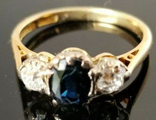 Antique/Vintage Dark Blue Sapphire Minor Cut Diamond 18k yellow gold ring 2