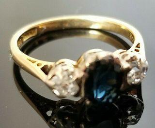 Antique/Vintage Dark Blue Sapphire Minor Cut Diamond 18k yellow gold ring 3