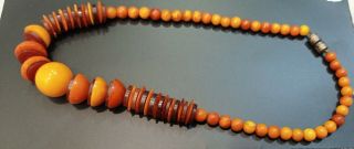 Antique Egg Yolk - Butterscotch Amber Bead Necklace Art Deco Period 31 Grams