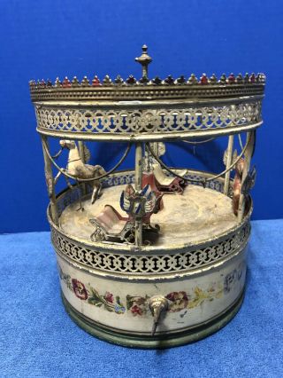Bing ? Marklin ? Wind Up Musical Antique Toy Carousel For Antique Parts