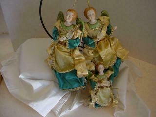 3 Rare Vtg 1985 Kurt Adler 10 " Porcelain Angel Mandolin Doll Christmas Ornament