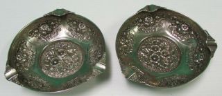 2 Vintage Silver Plated Cigar Footed Ashtrays - European