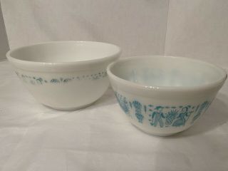 Set Of 2 Vintage Pyrex Turquoise Amish Butterprint Bowls