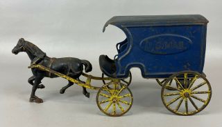 Antique Wilkins Cast Iron & Tin Toy Horse Drawn U.  S.  Mail Wagon