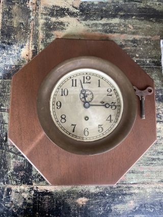 Vintage Antique Brass Chelsea Clock Co Boston Mass Ships Clock With Key