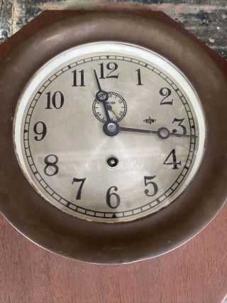 Vintage Antique Brass Chelsea Clock Co Boston Mass Ships Clock With Key 2