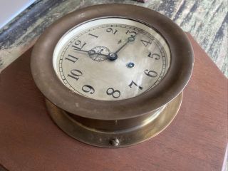 Vintage Antique Brass Chelsea Clock Co Boston Mass Ships Clock With Key 3