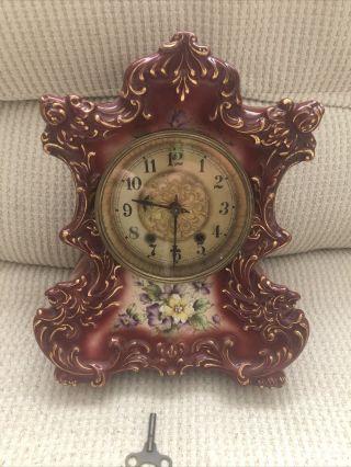Antique Porcelain Mantel Clock By Waterbury Clock Co.