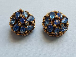 Vintage Barclay Gold Tone Blue Marquise,  Pear & Round Rhinestone Earrings