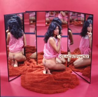Vintage 2.  25 Transparency Nude Exotic Model Kneeling,  Long Black Hair 1