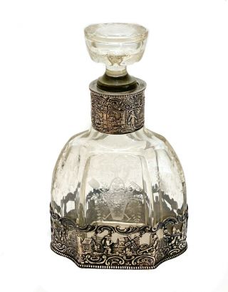 J.  D.  Schleissner & Sohne German Hanau Silver Intaglio Cut Glass Perfume Bottle