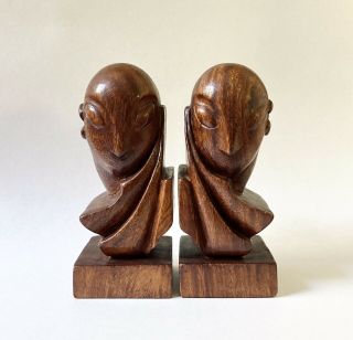 Antique Art Deco Carved Wood Head Sculptures After Brancusi Mlle.  Pogany