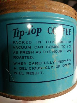Vintage TIP TOP COFFEE 1 lb KEYWIND TIN CAN country store BOSTON MASS no lid 3