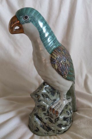 Antique Vintage Multi - Color Porcelain Pottery Parrot Figurine 10 "