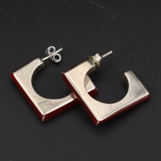 VTG Sterling Silver - MEXICO Modern Carnelian Square Hoop Earrings - 4g 2