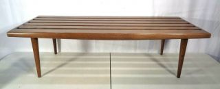 Vintage Mid Century Modern Hardwood Slat Bench Coffee Table 48 