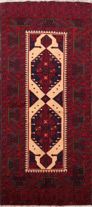 3x6 Vintage Geometric Balouch Afghan Area Rug Hand - Knotted Tribal Foyer Carpet