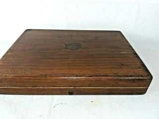 Vintage Wooden Cutlery Box Padded With Brass Hinged And Plate Lid.