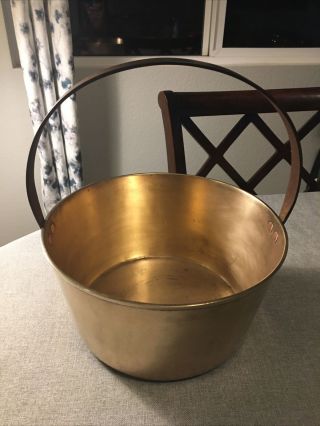 Antique Brass Apple Butter Kettle Pot Cauldron W/ Iron Handle 12” & Weighs 9.  8lb