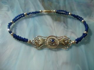 Antique Vtg 10k Solid Gold Blue Sapphire Victorian Bracelet Faceted Beads