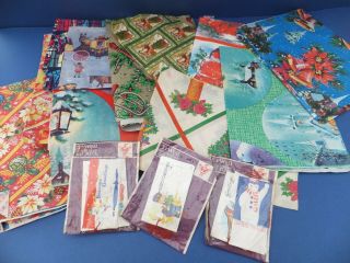 Vintage 1950 60s 12 Sheet Xmas Wrapping Paper,  Ti Well Gift Tags