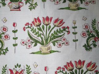 Mid Century Vintage Barkcloth Floral Curtain Panel Fabric Flower Drape 50s