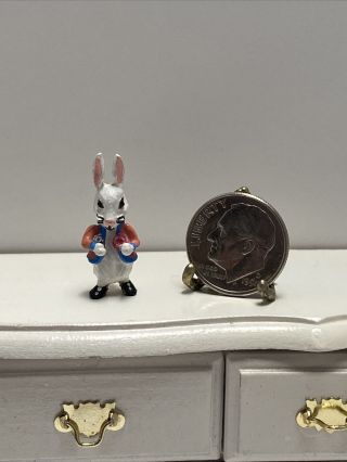 Vintage Hand Painted Metal Bunny Rabbit Dollhouse Miniature 1:12 Alice Version