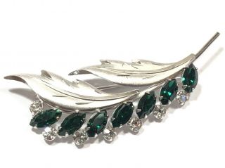Vintage Ladies Sterling Silver Green & Clear Cz Leaf Pin/brooch