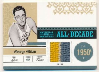 George Mikan 2009/10 National Treasures All Decade 3 Color Patch Sp 07/10 $500,