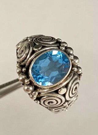 Fun Vintage Ba Suarti Sterling Silver Blue Topaz Abstract Art Ring Size 6 :)