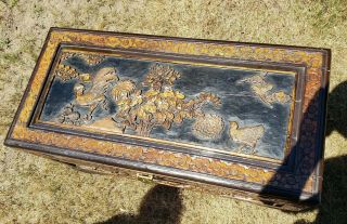 Vintage Oriental Chinese Camphor Wood Hand Carved Box Trunk Hope Chest Table 3