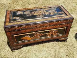 Vintage Oriental Chinese Camphor Wood Hand Carved Box Trunk Hope Chest Table 5