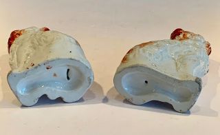 Pair Small Antique Victorian Staffordshire Spaniels Russet White 3 1/2 