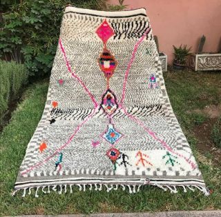 Authentic Vintage Azilal Rug Moroccan Berber Carpet Handmade Wool 6″x8″ Feet