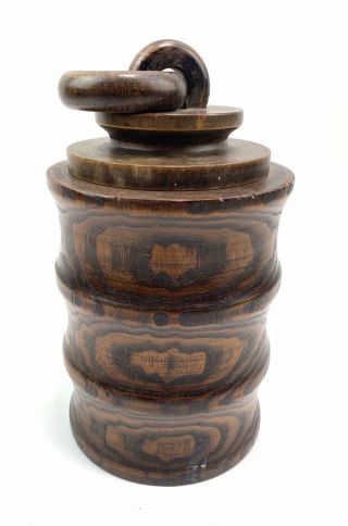 Vintage Turned Wooden Lidded Tobacco Pot Storage