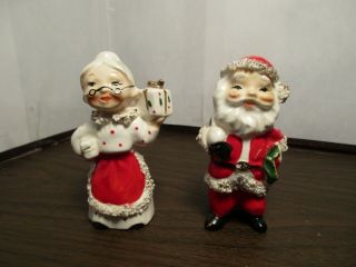 Vintage Christmas Taper Candle Holders Santa & Mrs.  Claus - Japan - Decoration