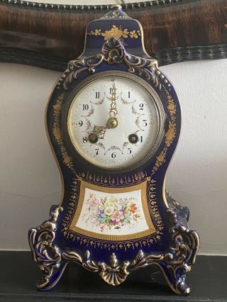 A French Porcelain Mantle Clock By A.  D Mougin Circa 1890