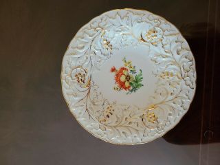 Antique Meissen Porcelain Plate / Bowl With Flowers And Gold Trim